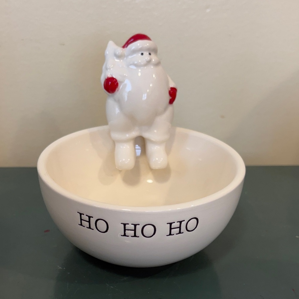 Mud Pie White Ceramic 'HO HO HO' Bowl with Santa Accent